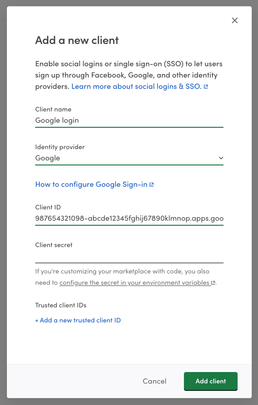 Add Google identity provider client