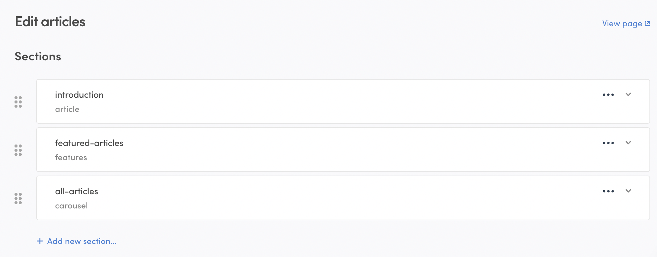Articles sections