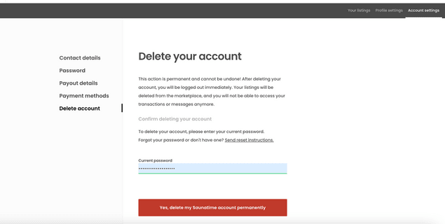 Active button to delete user account