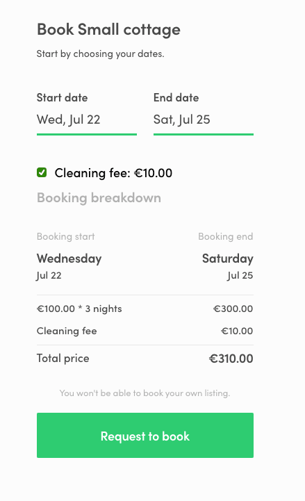 Cleaning fee in booking breakdown