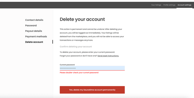Delete page with non-valid password