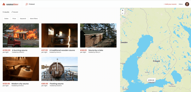 Saunatime search page