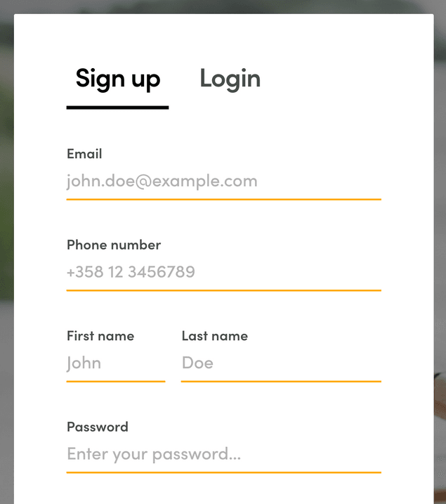 Phone number input added to sign-up form