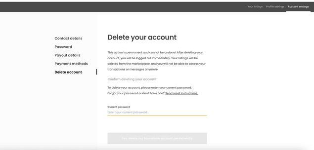 Inputs to delete user account