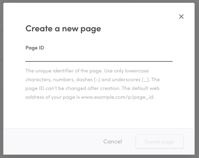 Page creation modal