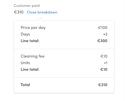 Cleaning fee in booking breakdown in Flex Console