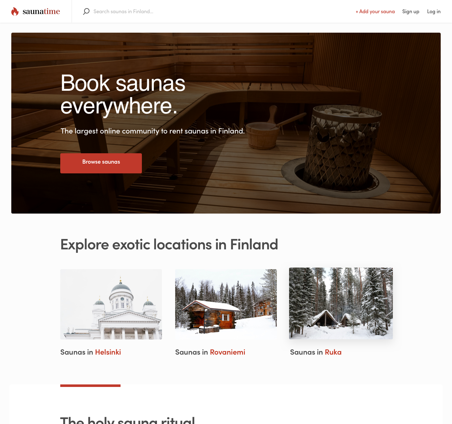 Saunatime landing page.