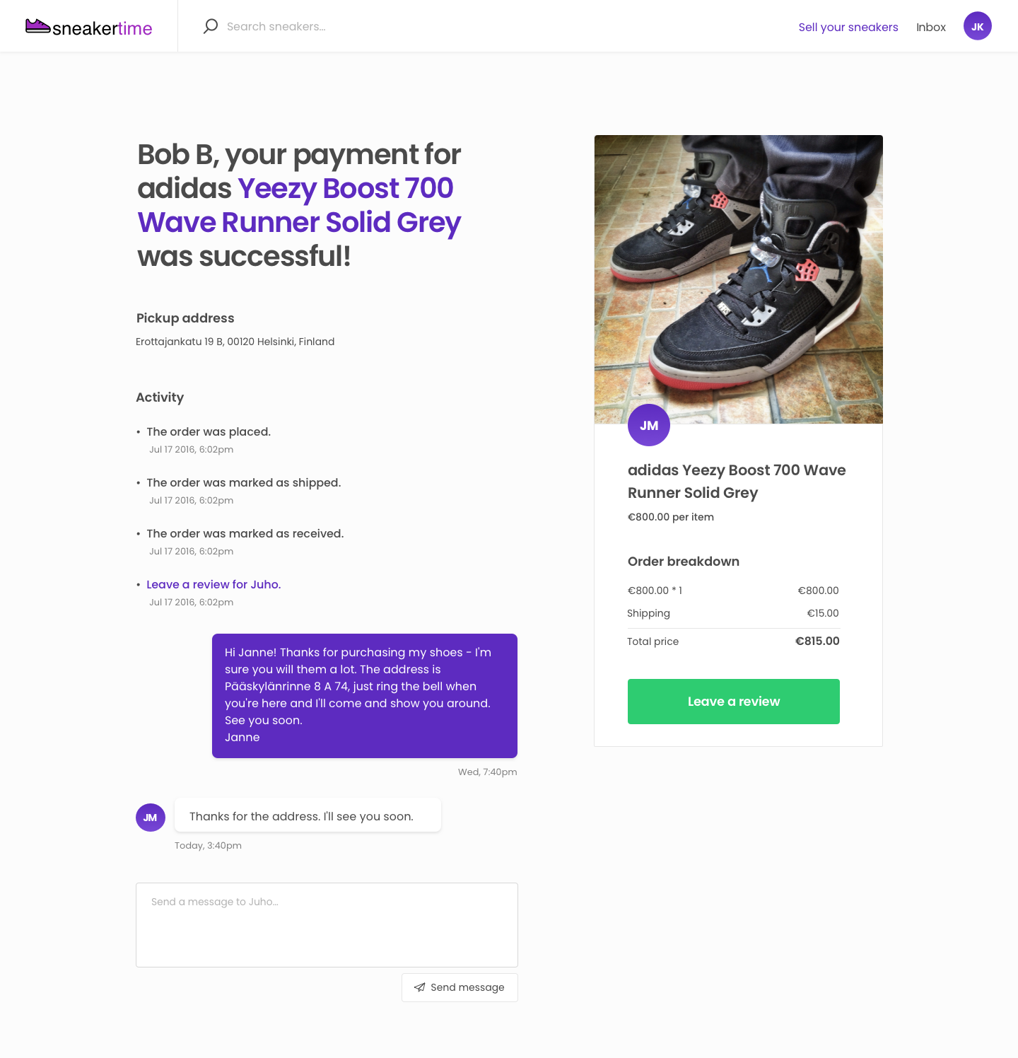 Sneakertime Transaction Page