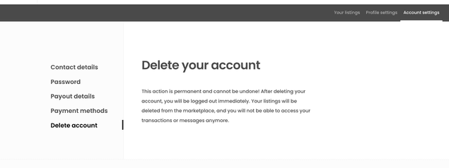Initial Delete Account page
