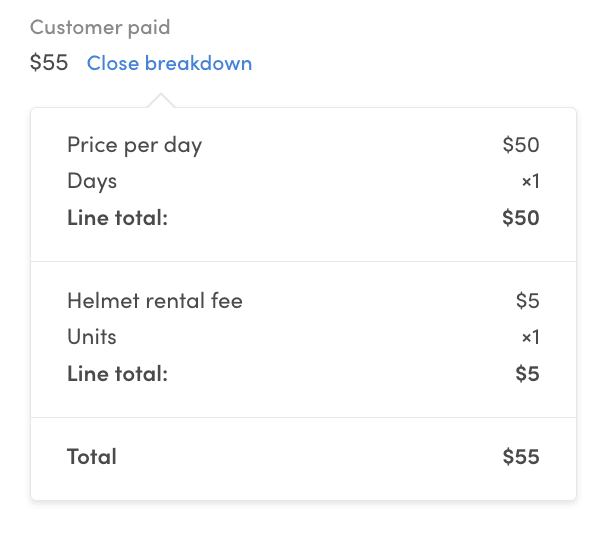 Helmet fee in booking breakdown in Sharetribe Console