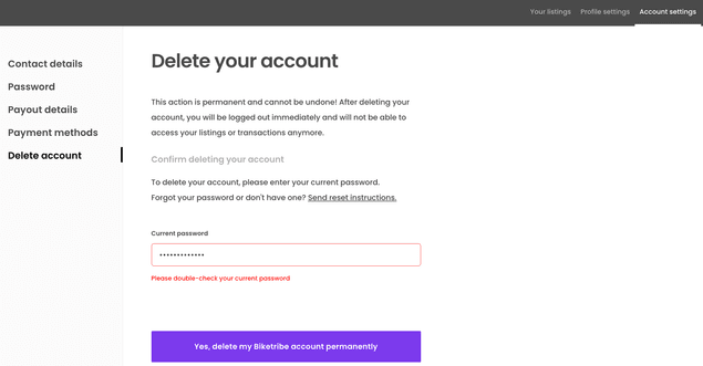 Delete page with non-valid password