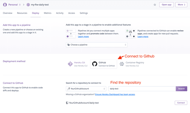 Heroku: Connect the app with Github repository