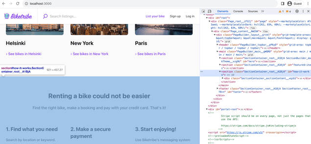 Inspect element through the browser's developer tools