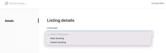 Instant booking process available for selection