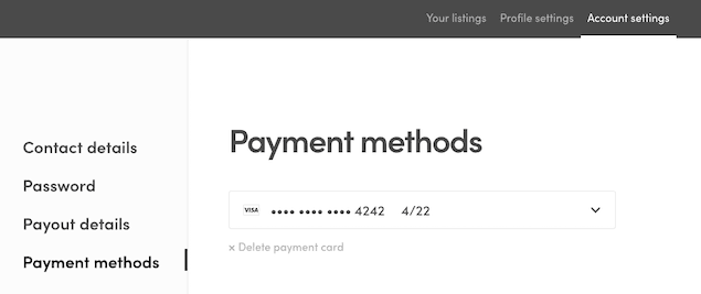 Payment methods page saved card
