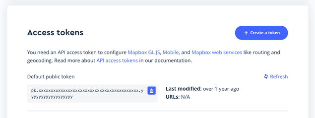 Mapbox Account Page: copy access token