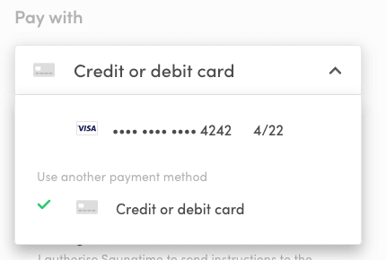 Pay with one-time payment card