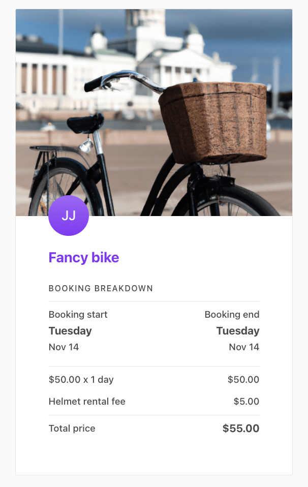 Helmet fee in booking breakdown on checkout page