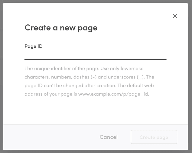 Page creation modal