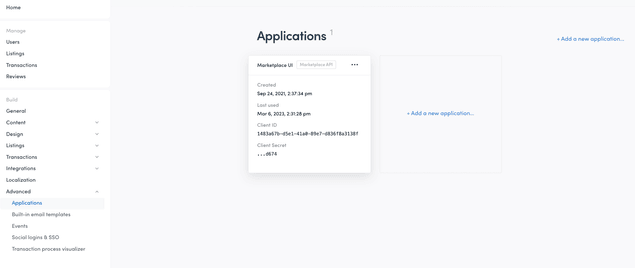 Applications in Sharetribe Console