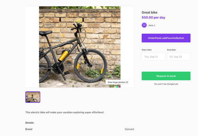 Favorite bike button with marketplace text key