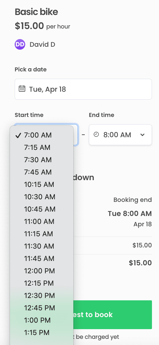 Booking start options buffered time slots