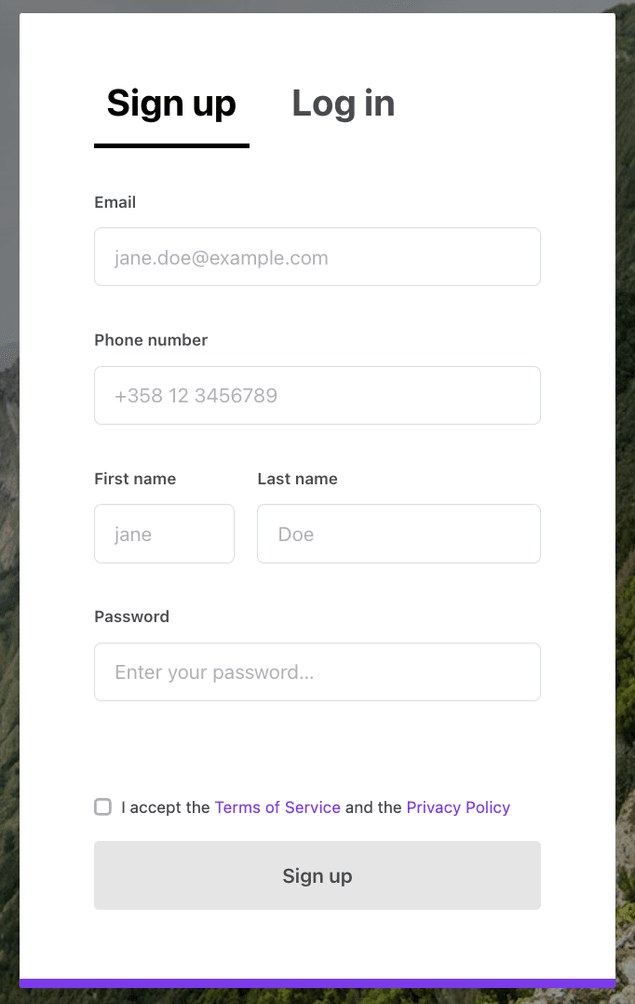 Phone number input added to sign-up form
